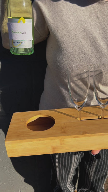 Bamboo Wine Bottle & Glass Holder