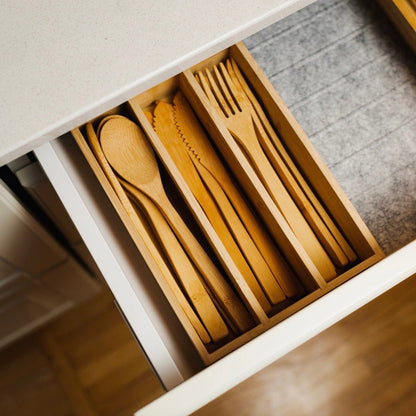 Bamboo Cutlery Set in Drawer Organizer
