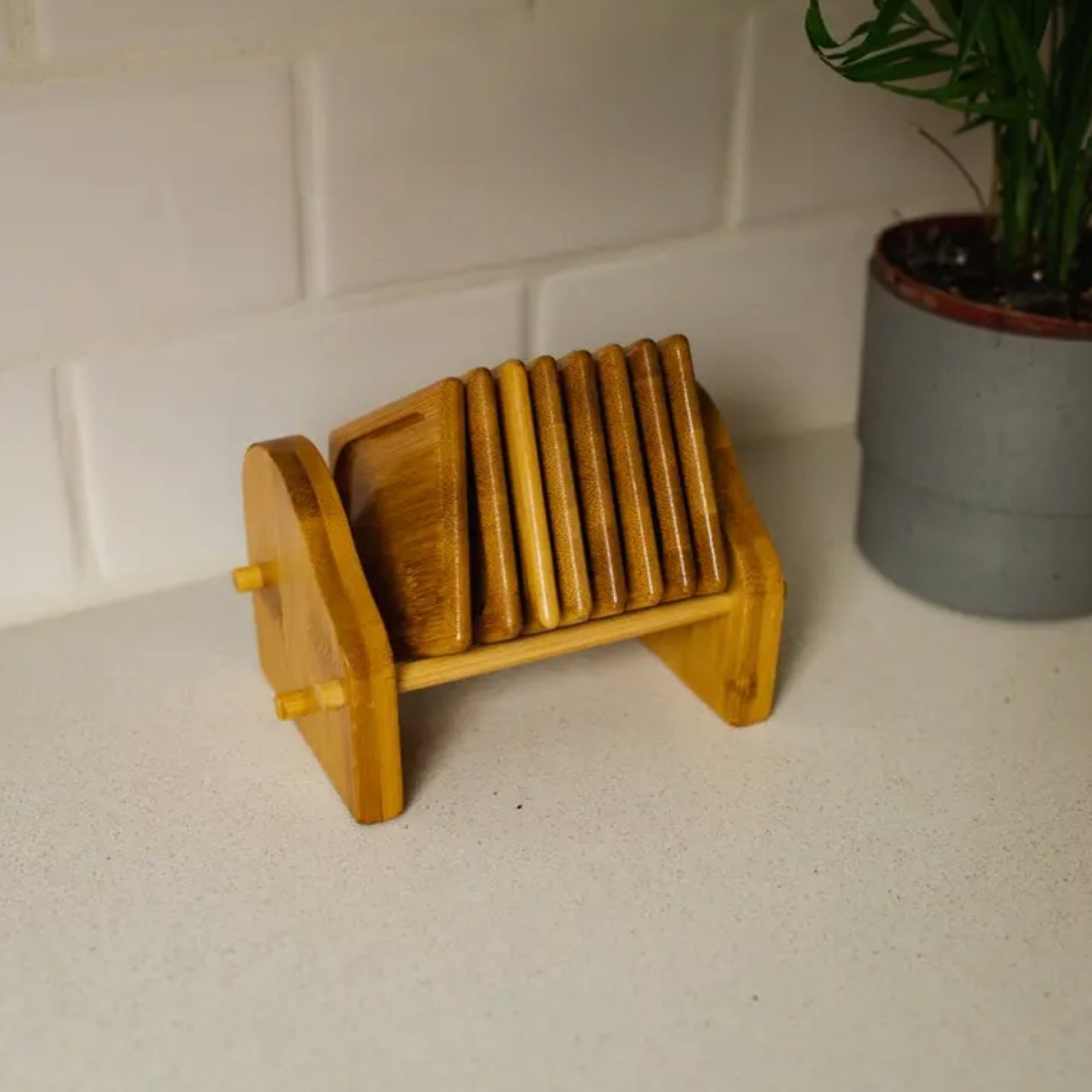 Bamboo Tea Coaster & Holder | 8pc
