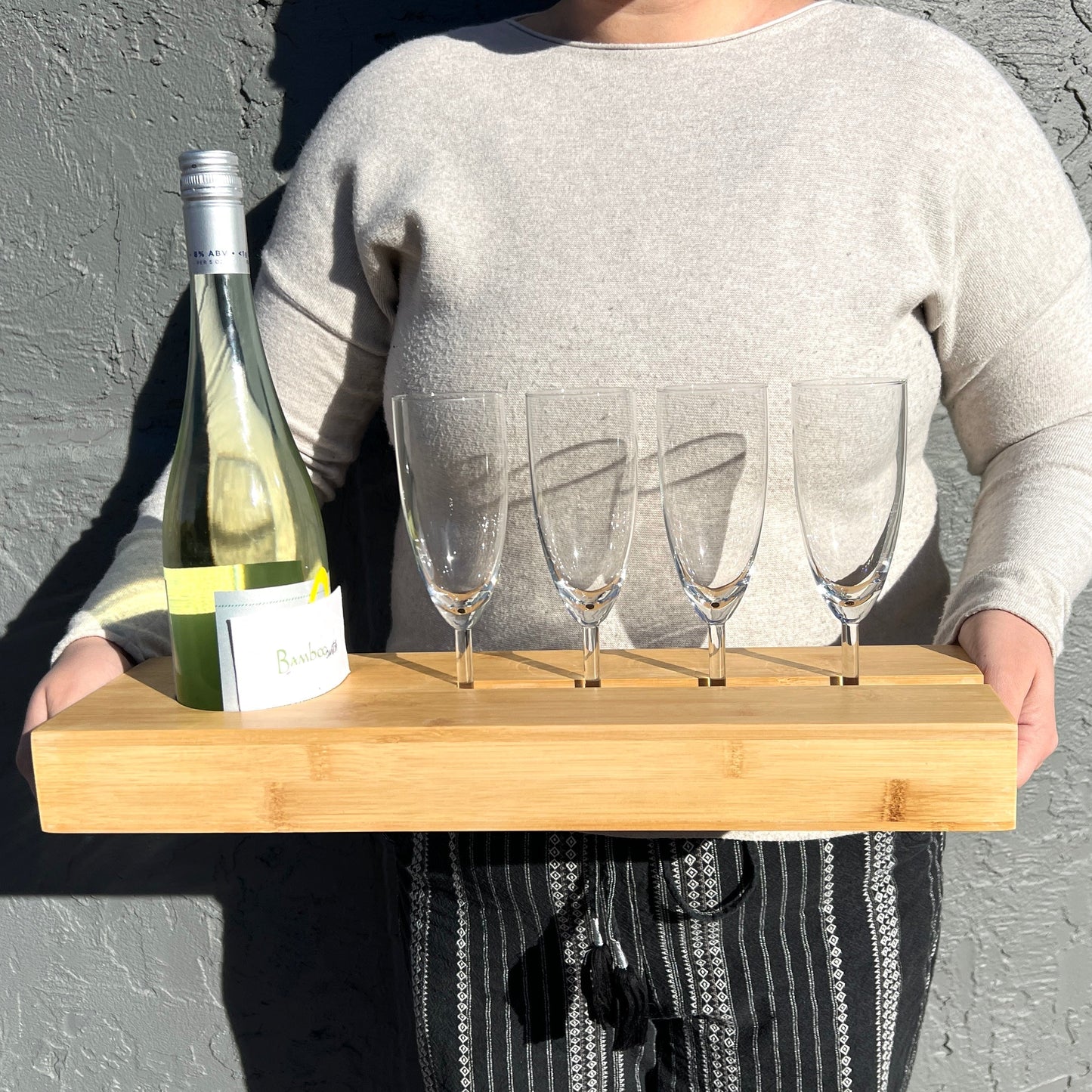 Bamboo Wine Bottle & Glass Holder