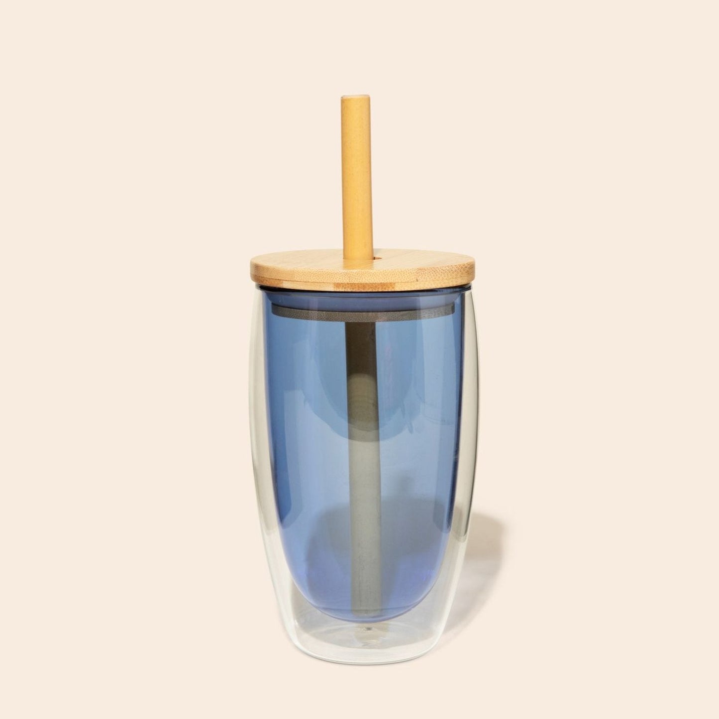 Double-Glass Cup With Bamboo Straw