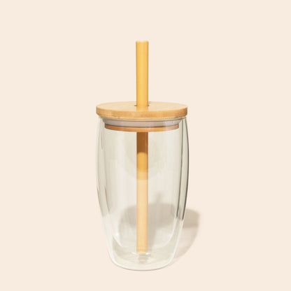 Double-Glass Cup With Bamboo Straw